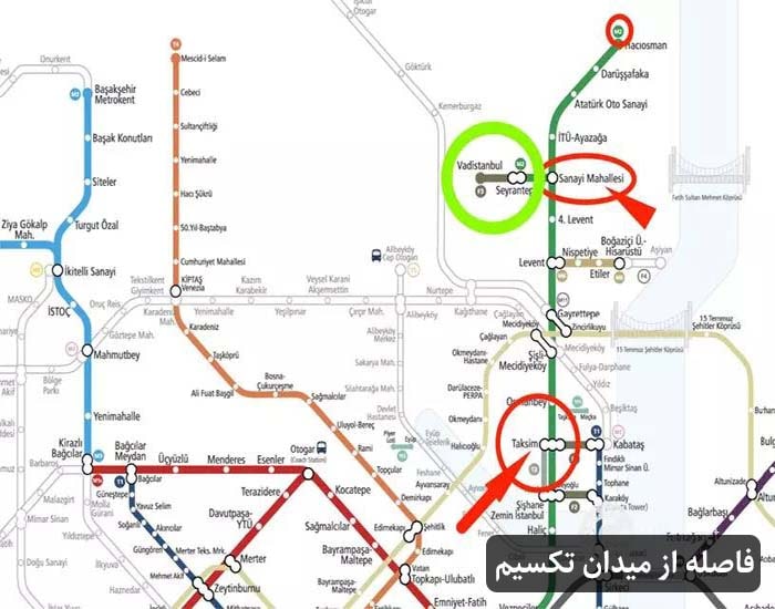 فاصله مرکز خرید وادی از میدان تکسیم
